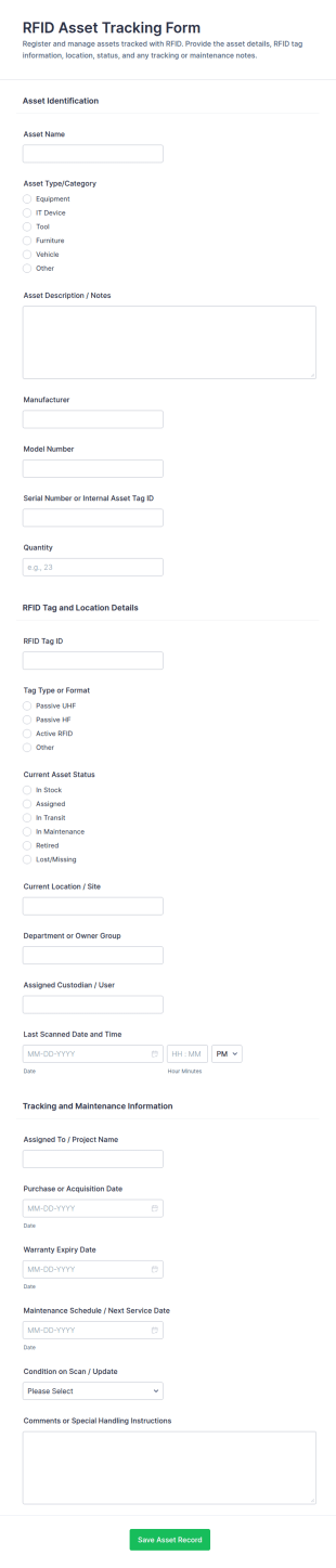 RFID Asset Tracking Form Template