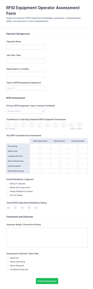 RFID Equipment Operator Assessment Form Template