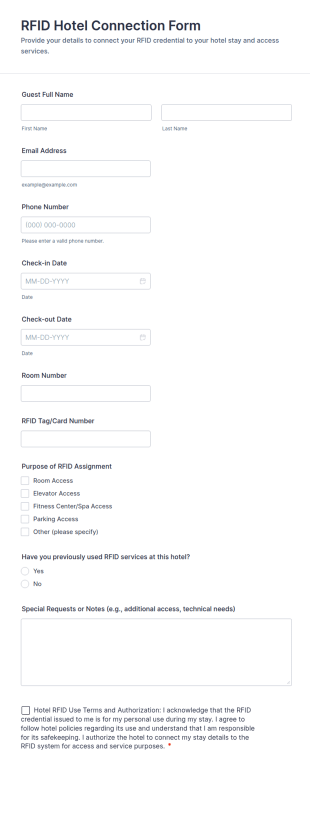 RFID Hotel Connection Form Template