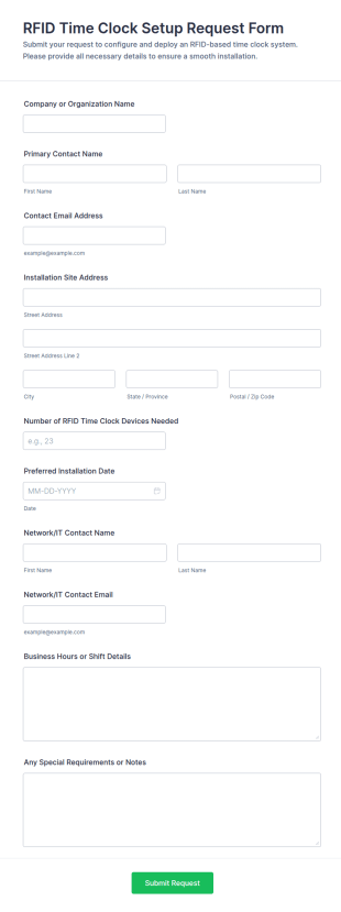 RFID Time Clock Setup Request Form Template