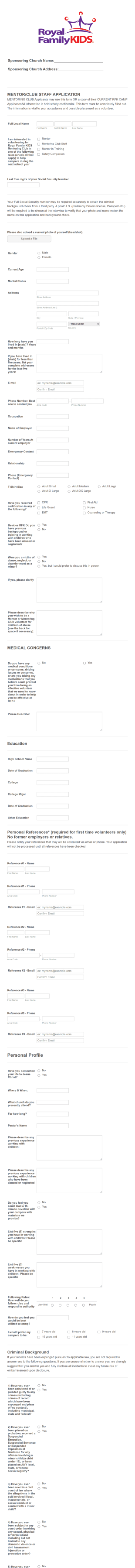 RFK Mentor Club Staff Application 2019 Form Template