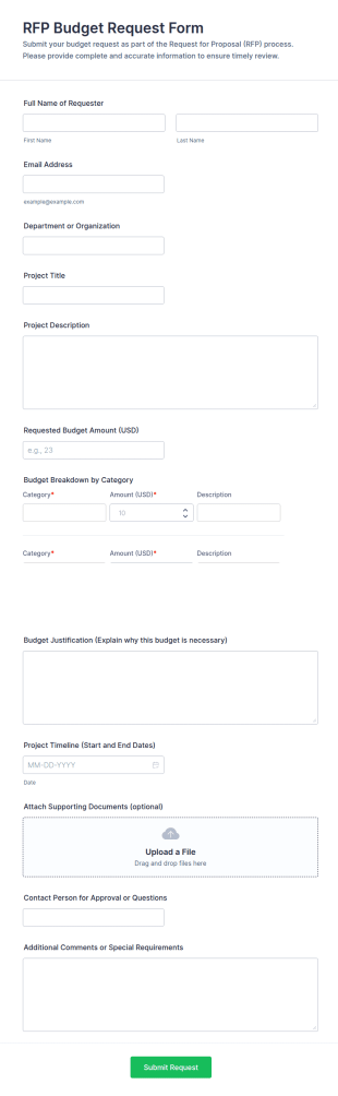 RFP Budget Request Form Template