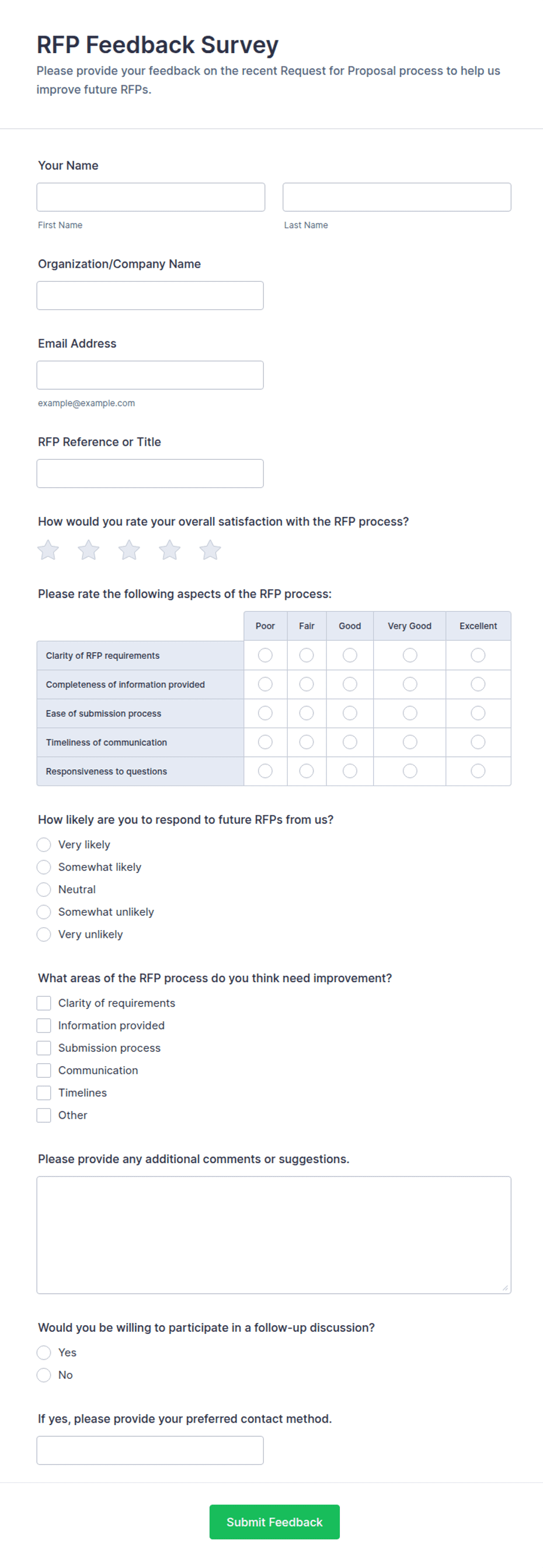 RFP Feedback Survey Form Template | Jotform