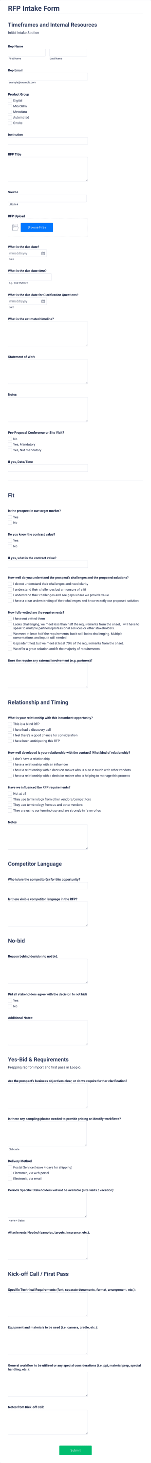 RFP Intake Form Template
