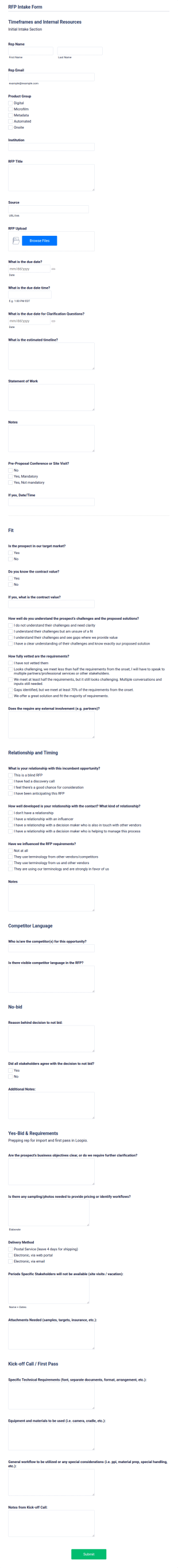 RFP Intake Form Template