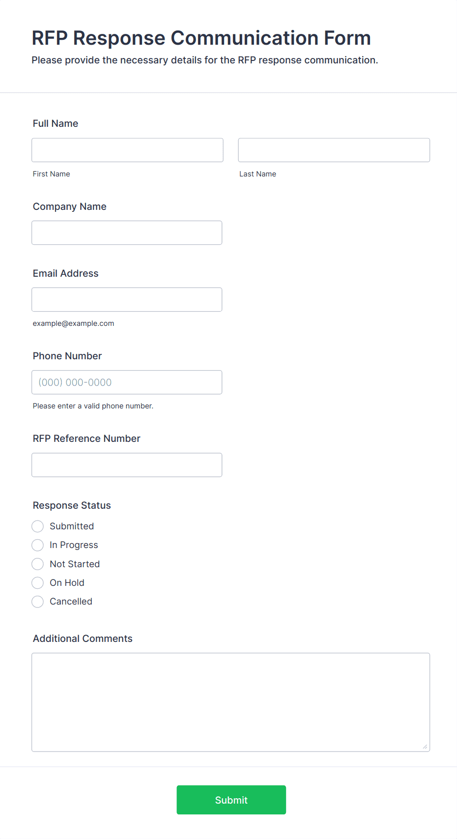 RFP Response Communication Form Template | Jotform