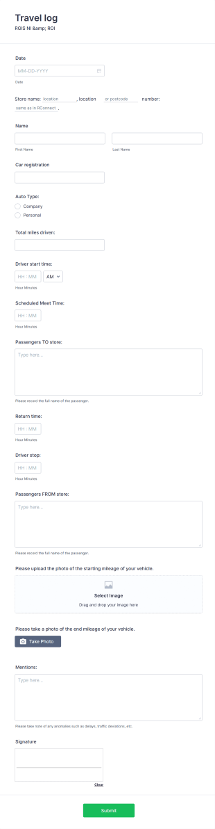 Travel Log Form Template