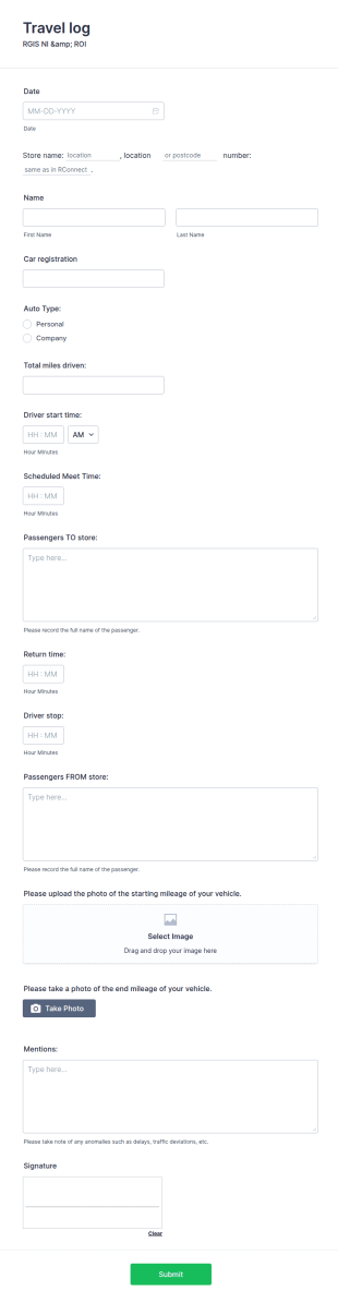 Travel Log Form Template
