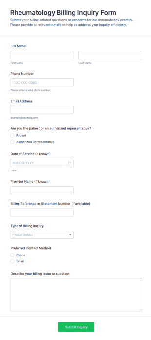 Rheumatology Billing Inquiry Form Template