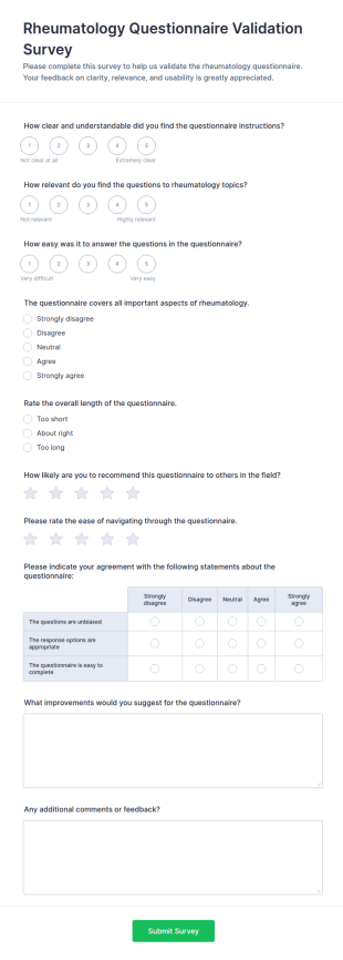 Rheumatology Questionnaire Validation Survey Form Template