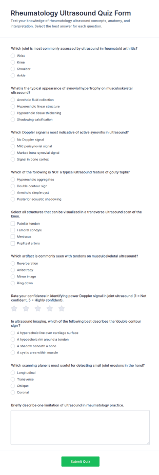 Rheumatology Ultrasound Quiz Form Template
