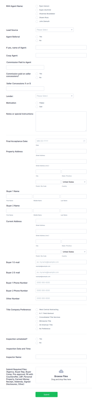 RHH Pending Summary Sheet Form Template