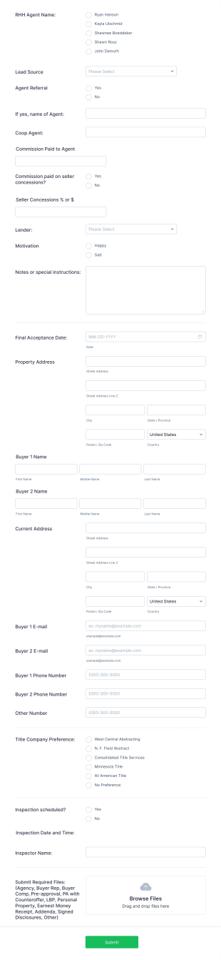 RHH Pending Summary Sheet Form Template