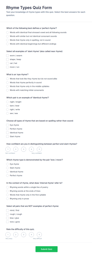 Rhyme Types Quiz Form Template
