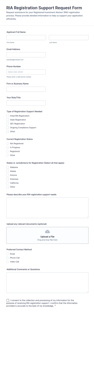 RIA Registration Support Request Form Template