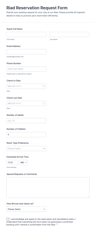 Riad Reservation Request Form Template