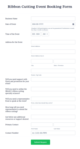 Ribbon Cutting Event Booking Form Template