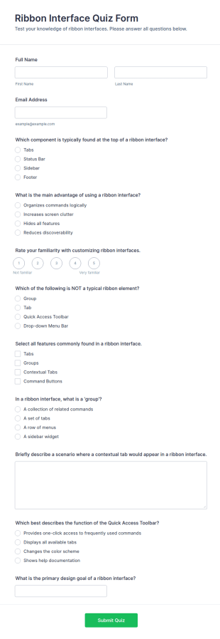 Ribbon Interface Quiz Form Template