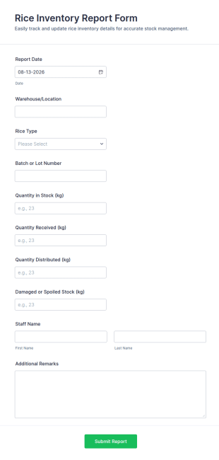 Rice Inventory Report Form Template
