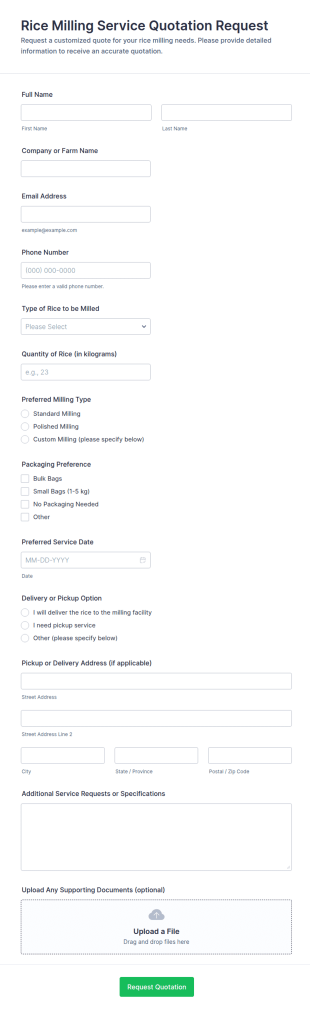 Rice Milling Service Quotation Request Form Template