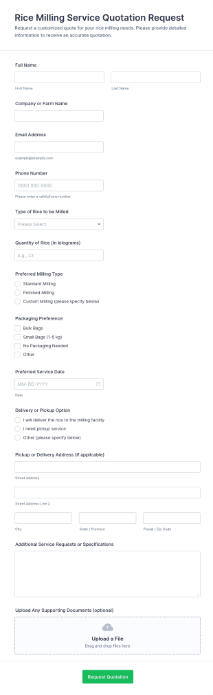Rice Milling Service Quotation Request Form Template