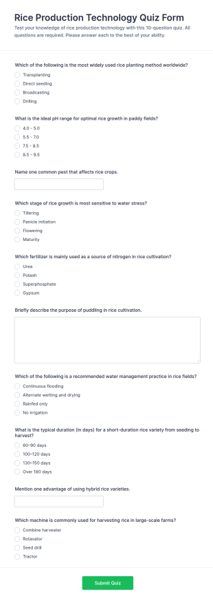 Rice Production Technology Quiz Form Template