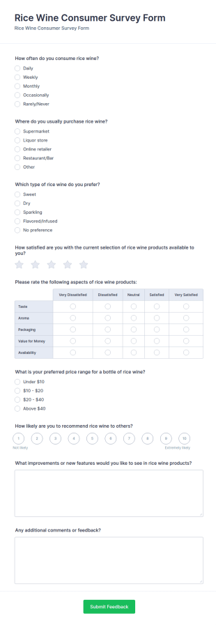 Rice Wine Consumer Survey Form Template