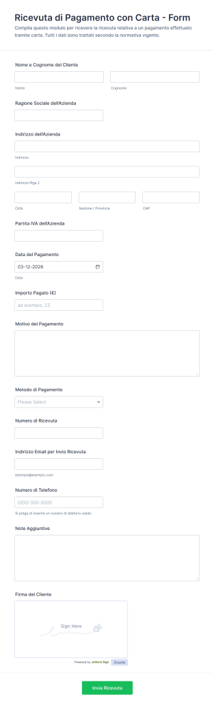 Ricevuta Di Pagamento Con Carta Form