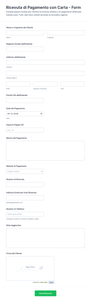 Ricevuta Di Pagamento Con Carta Form