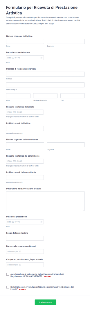 Ricevuta Di Prestazione Artistica