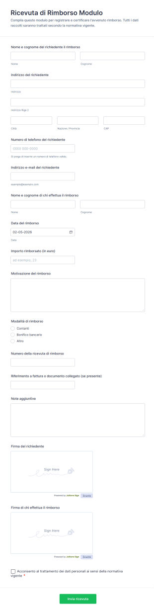 Ricevuta Di Rimborso Modulo