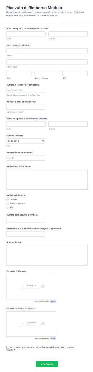 Ricevuta Di Rimborso Modulo