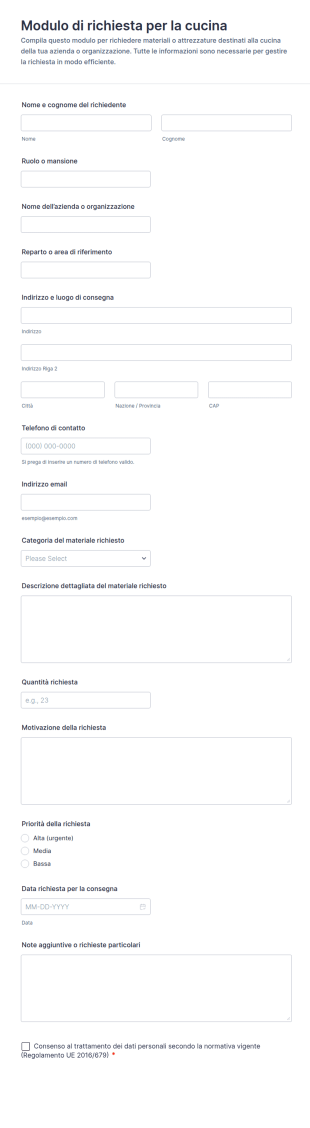 Richiesta Approvvigionamento Cucina