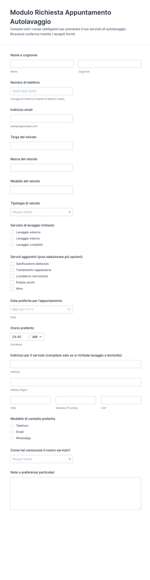 Richiesta Appuntamento Lavaggio Auto