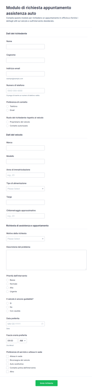 Richiesta Appuntamento Per Servizio Auto