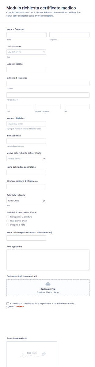 Richiesta Certificato Medico