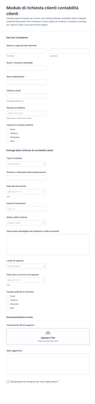 Richiesta Cliente Per La Gestione Dei Crediti