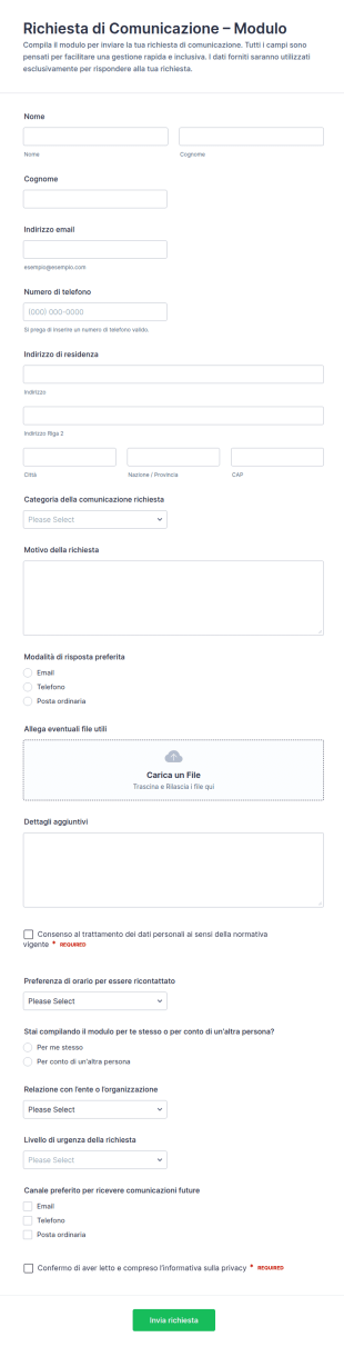 Richiesta Comunicazioni Form