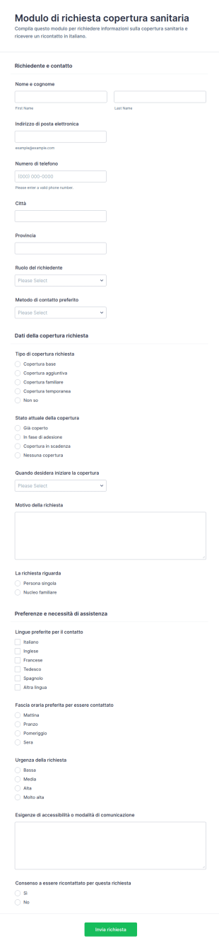 Richiesta Copertura Sanitaria