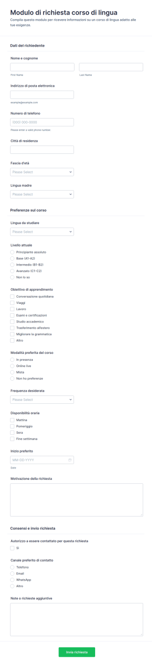 Richiesta Corso Di Lingua