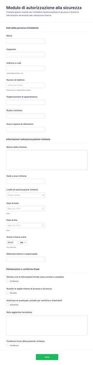 Richiesta Di Abilitazione Di Sicurezza Form