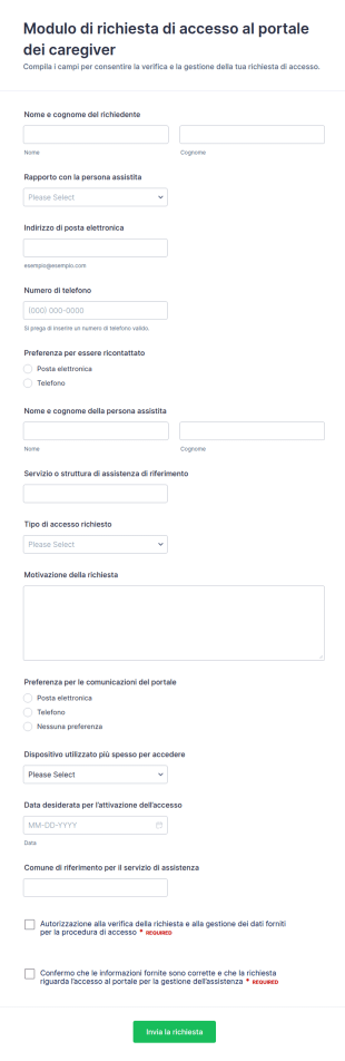Richiesta Di Accesso Al Portale Per Caregiver