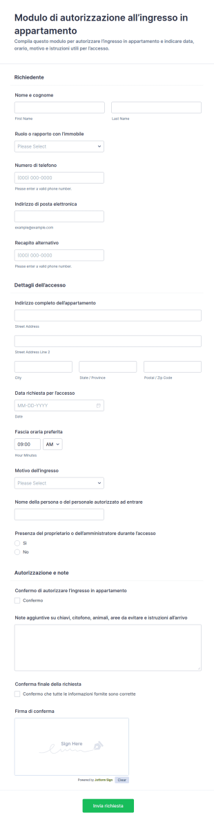 Richiesta Di Accesso All’appartamento Form