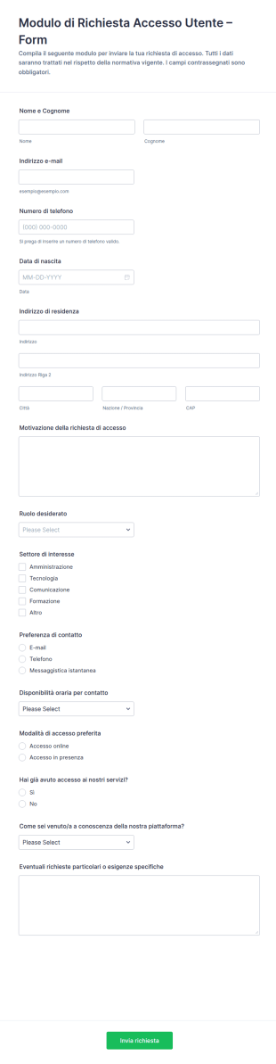 Richiesta Di Accesso Utenti Form