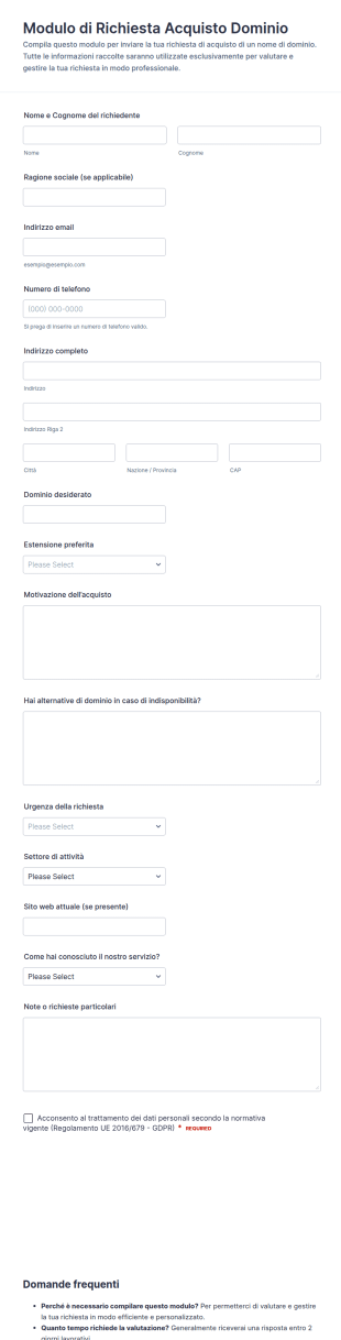 Richiesta Di Acquisto Dominio