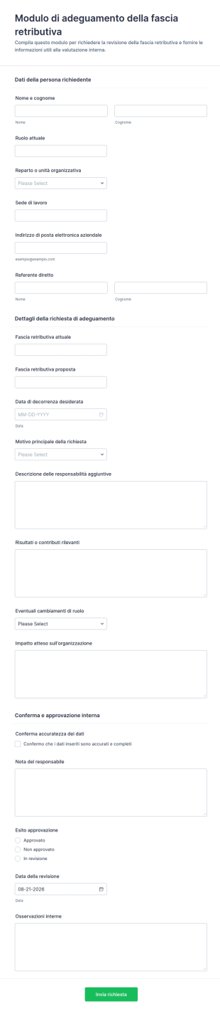Richiesta Di Adeguamento Fascia Retributiva