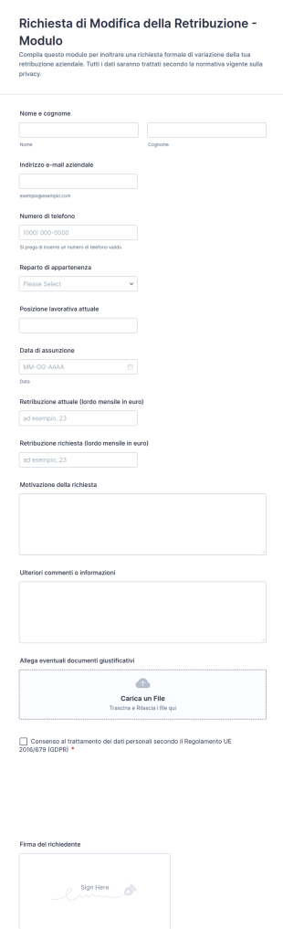Richiesta Di Adeguamento Salariale Modulo
