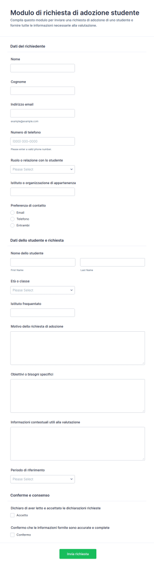 Richiesta Di Adozione Studente Form