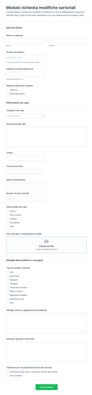 Richiesta Di Alterazioni Abbigliamento Form