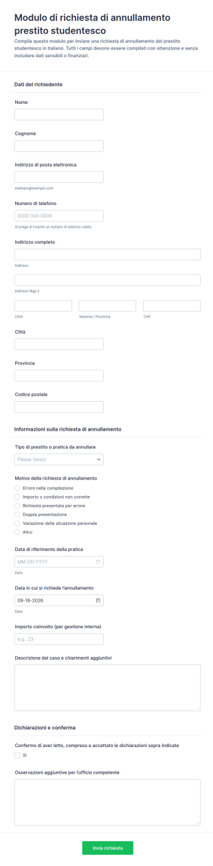 Richiesta Di Annullamento Del Prestito Formativo